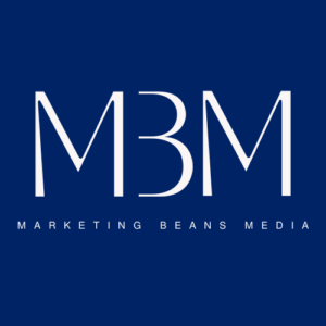 Marketing Beans Media logo white MBM lettering on royal blue background