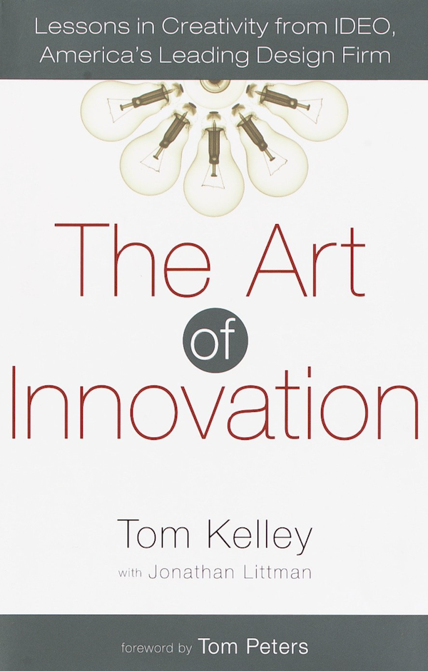 Book cover image of Art of Innovation written in grey test against a light greay background featuring lightbulb images.